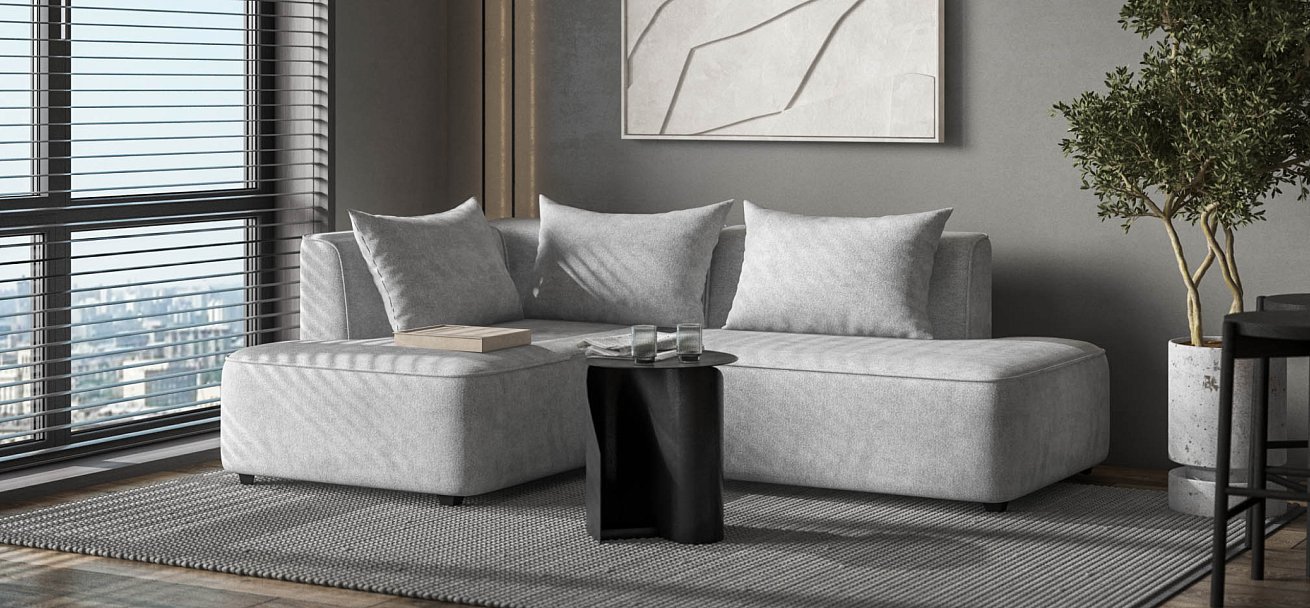 Кинг Твин угловой диван Шенилл Клауд серый левый