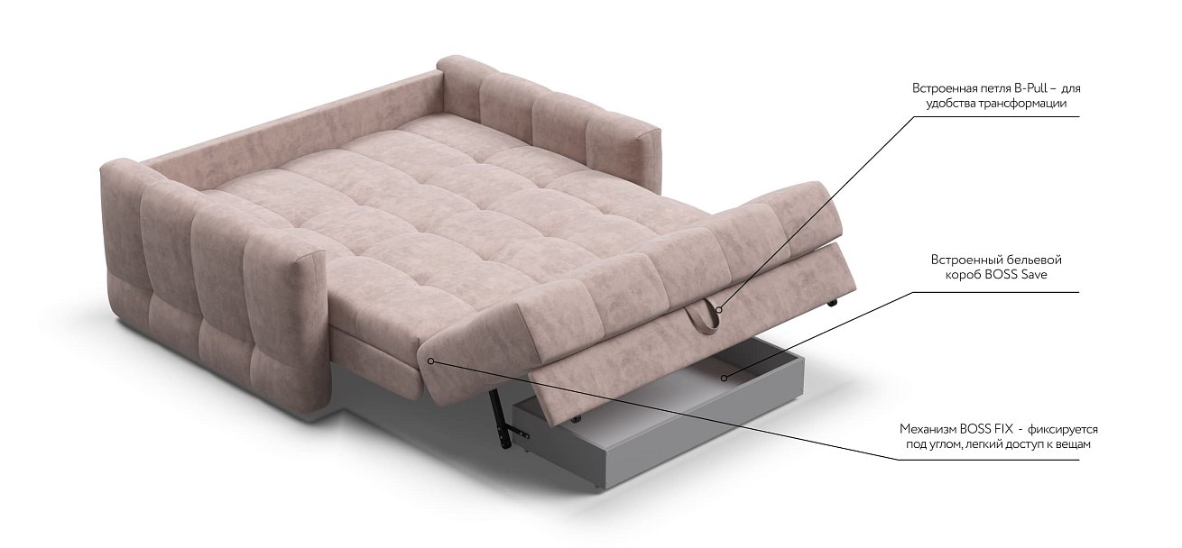 Диван BOSS Sleep 140 Велюр Royal пион NEW