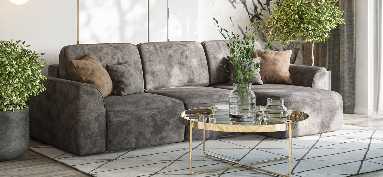 Угловой диван KING SE Велюр Alkantara серый