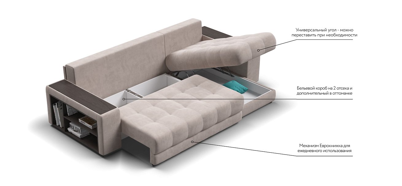 Угловой диван BOSS 3.0 XL велюр Monolit латте