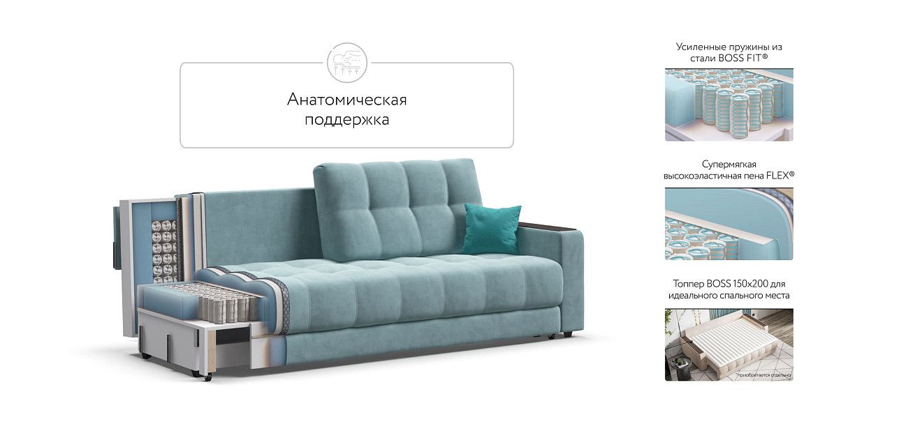 Диван BOSS 2.0 велюр Monolit аква