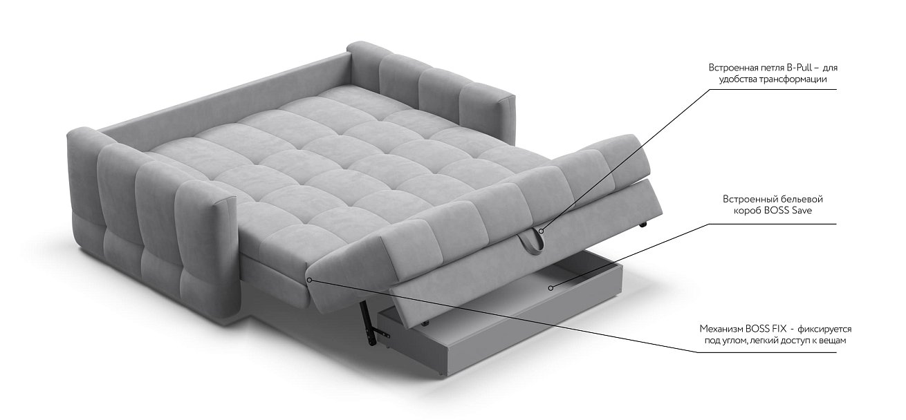 Диван BOSS Sleep 160 велюр Monolit сталь