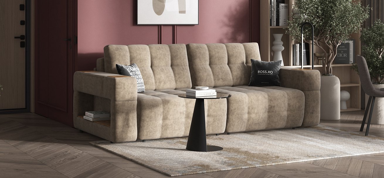 Диван BOSS.XO Велюр Роял тауп / WOOD Smok