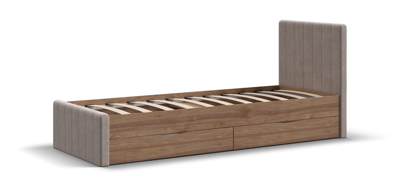 Лофт Мини Кровать 90*200 Орех селект, Велюр Монолит латте