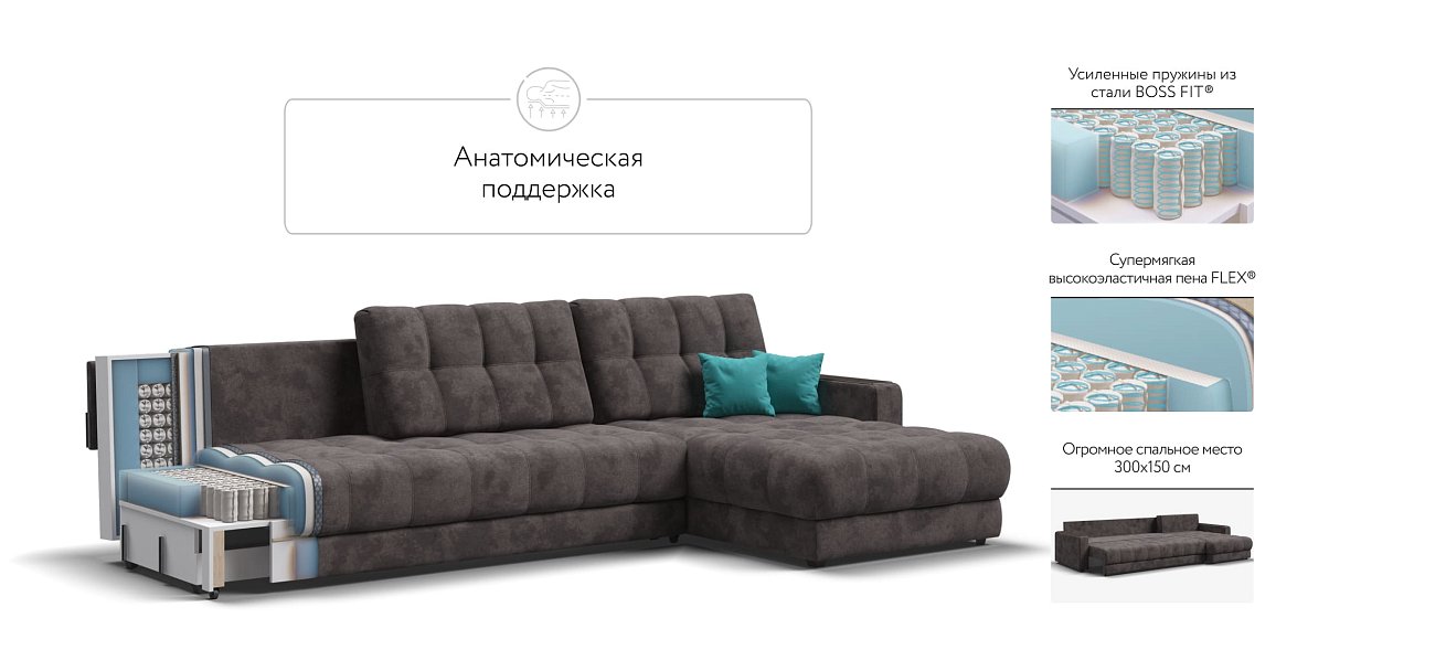 Угловой диван BOSS 3.0 MAX велюр Alkantara серый