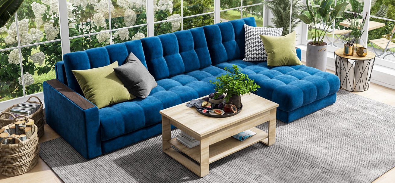 Угловой диван BOSS 3.0 MAX велюр Monolit синий