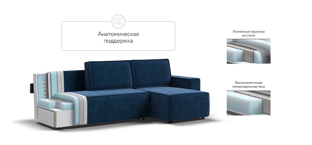 Угловой диван NORD 2.0 Велюр Monolit синий