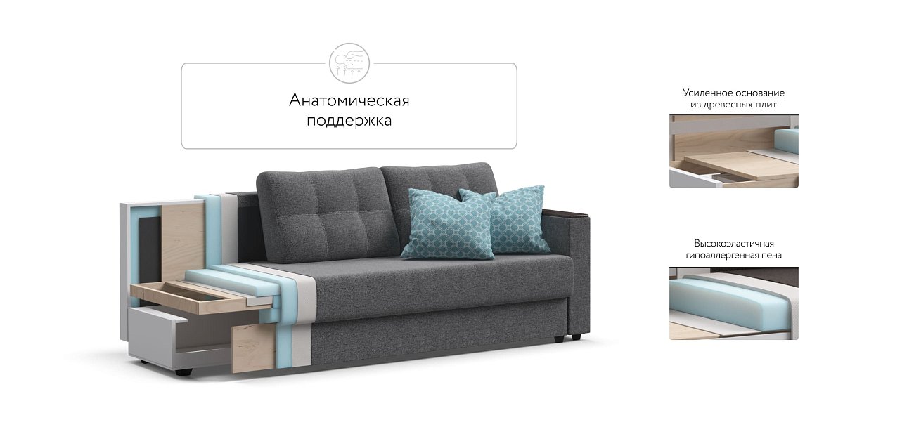 Диван Атланта 3 SE Malmo серый