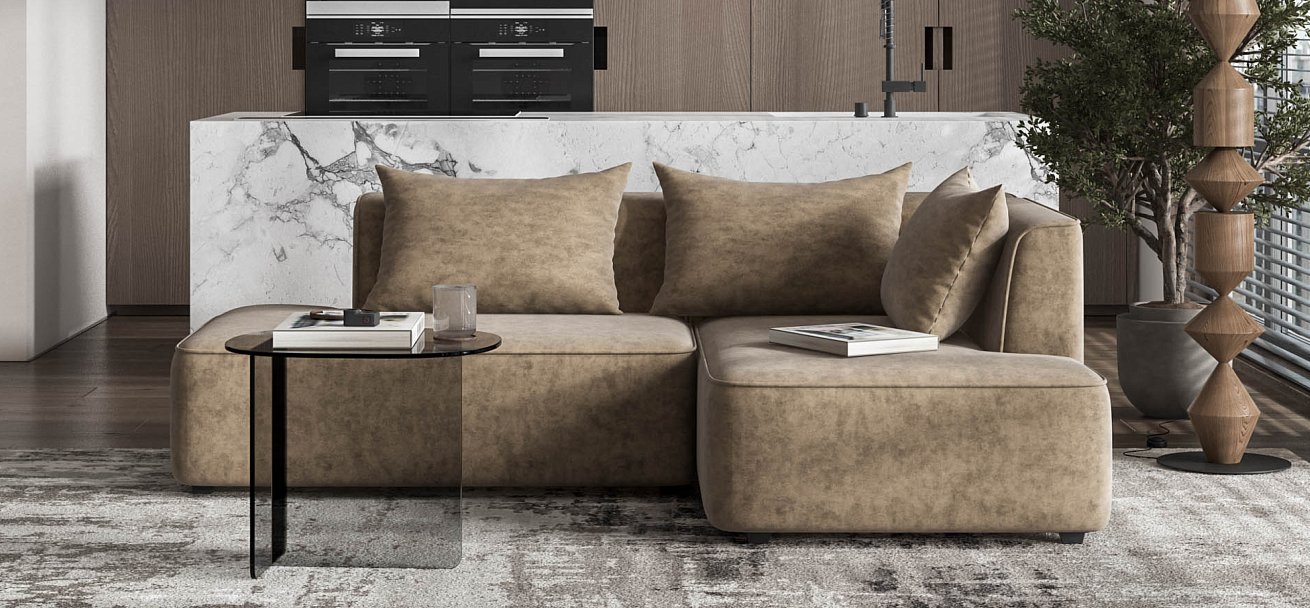 Кинг Твин угловой диван Велюр Роял тауп правый