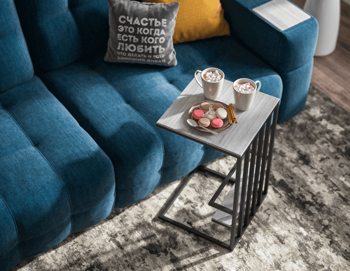 Металлический каркас толщиной 1,5 мм. выдерживает до 36 кг. Столешница из MDF устойчива к выгоранию и низким температурам.