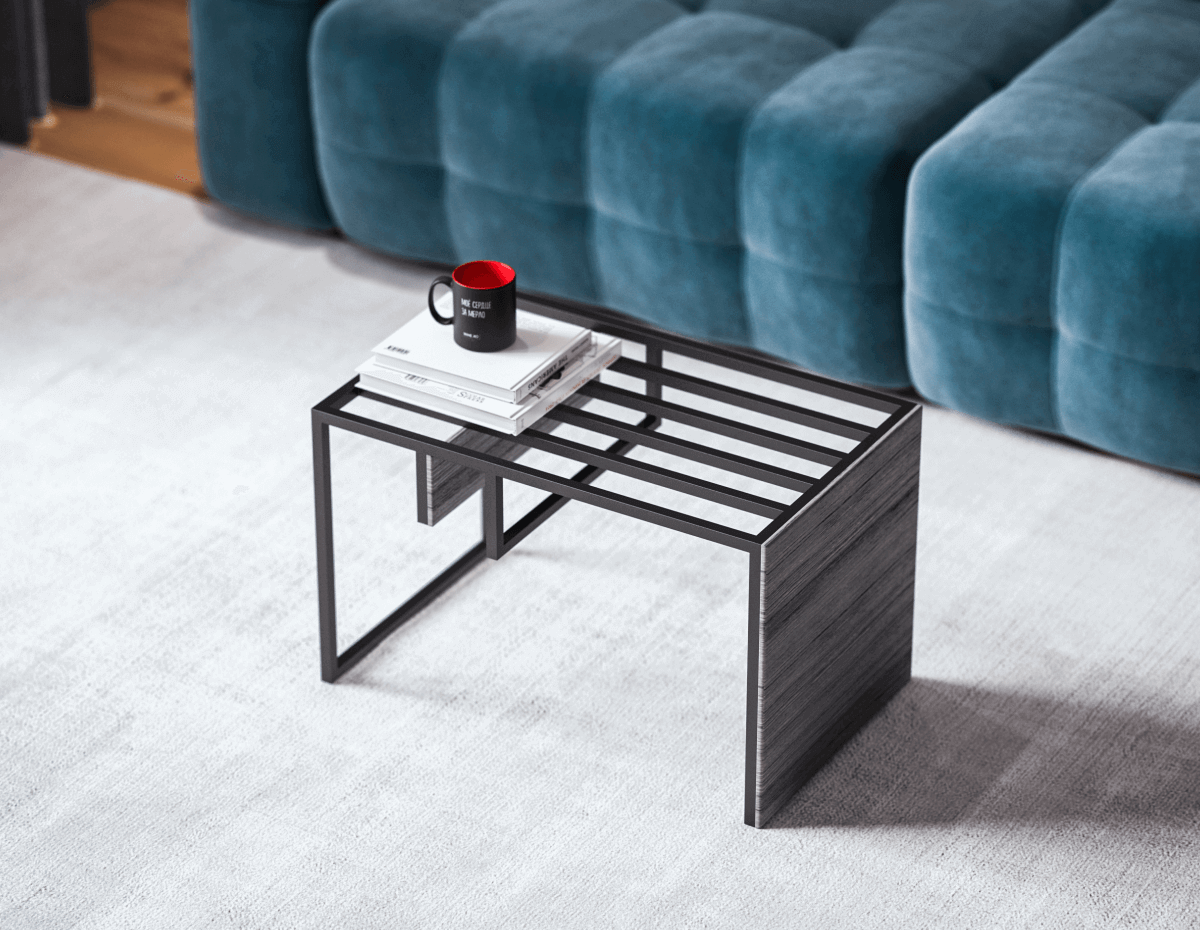 2 варианта установки: стол-приставка или журнальный столик. При использовании с диваном, ножку можно задвинуть под сиденье.