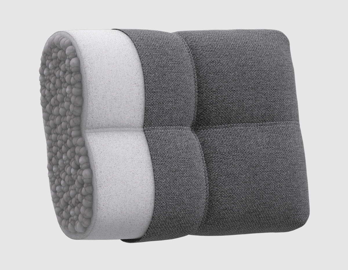 Приспинные подушки выполнены из холлофайбера и дробленой пены обеспечат комфортную посадку.