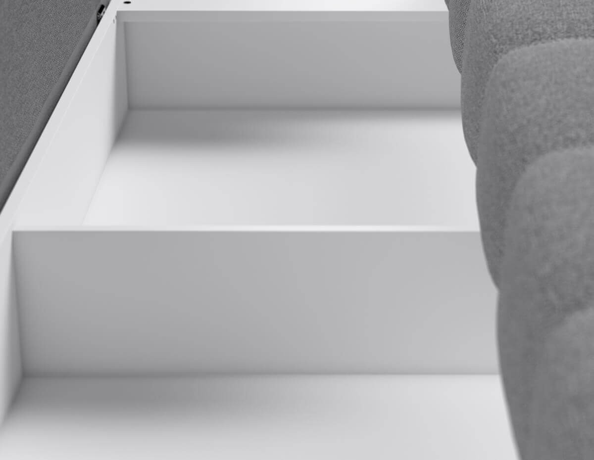 Вместительный бельевой короб под посадочной частью разделен на 2 отсека - удобное и безопасное хранение постельного белья.