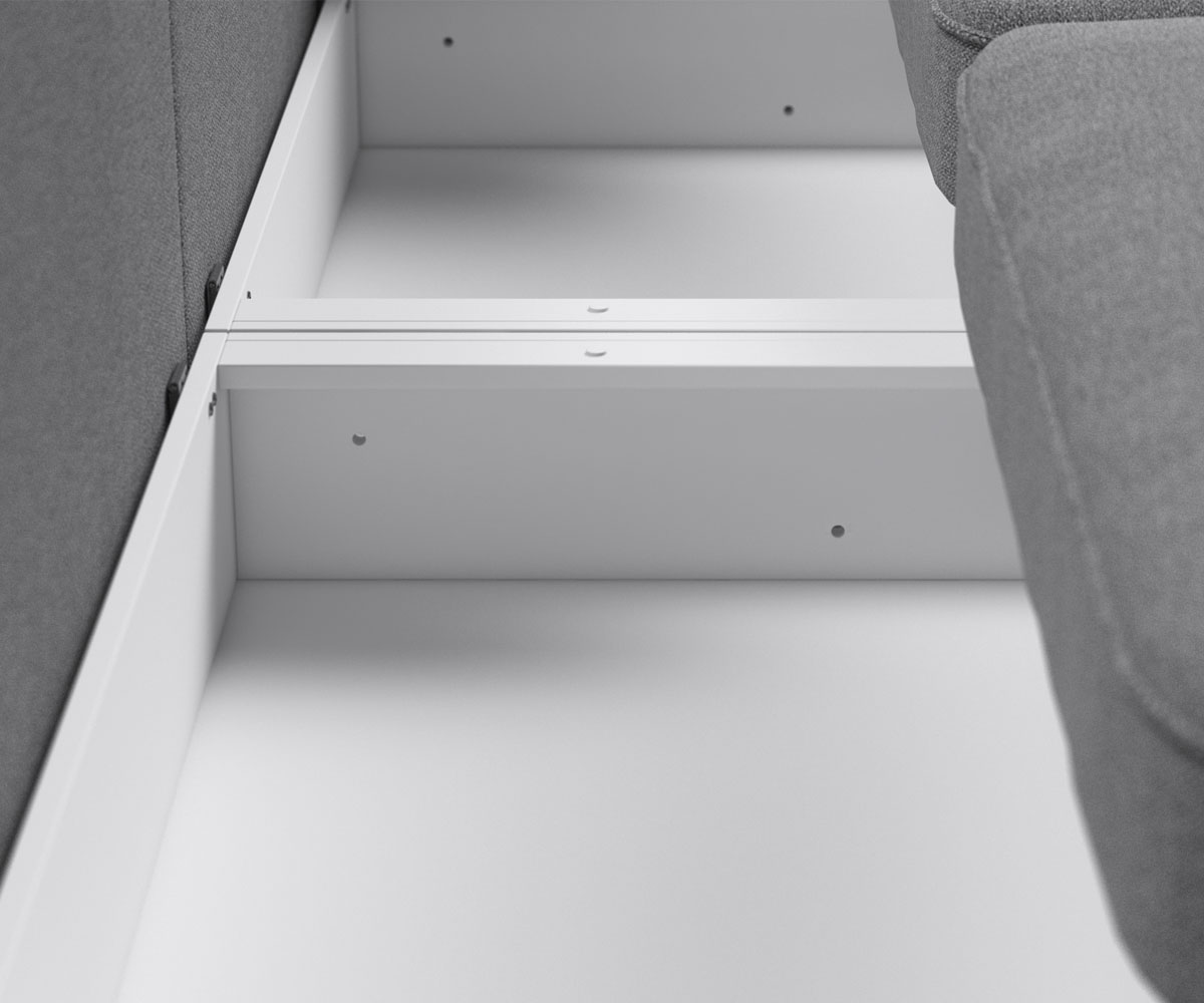 Бельевой короб под посадочной частью разделен на 2 отсека - удобное и безопасное хранение постельного белья.